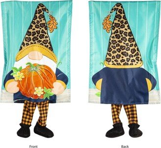 Fall Gnome with Pumpkin Garden Applique Flag 12.5 x 18 Inches Indoor Outdoor Decor