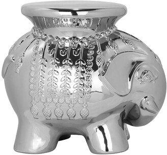 Silver Glazed Ceramic Elephant Stool