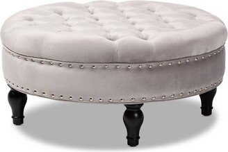 Palfrey Velvet Fabric Upholstered Button Tufted Cocktail Ottoman Gray