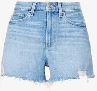 Womens Leela Destructed Allure Raw-hem Mid-rise Regular-fit Stretch-denim Shorts