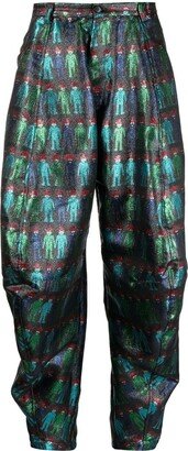 Graphic-Print Tapered-Leg Trousers-AA