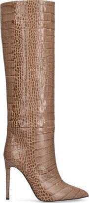 105mm Croc embossed leather tall boots