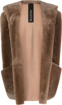 Sleeveless Open-Front Shearling Coat