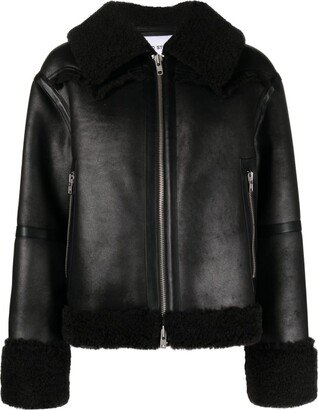 Faux-Shearling Trim Zip-Up Jacket