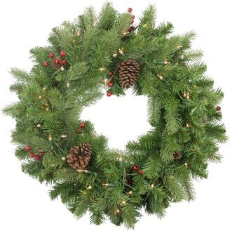 Northlight Pre-Lit Noble Fir with Berries and Pine Cones Artificial Christmas Wreath-Clear Lights