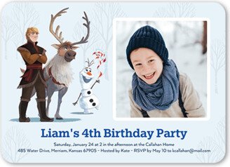 Kids Birthday Invitations: Disney Frozen Kristoff & Friends Birthday Invitation, Blue, 5X7, Matte, Signature Smooth Cardstock, Rounded