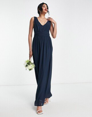 Bridesmaid tie back maxi dress in navy