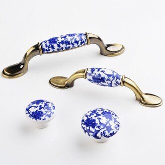 3.75 Ceramic Drawer Handle Blue & White Porcelain Door Handles Knobs Pulls Dresser Cabinet Wardrobe Handles Hardware 76 96mm