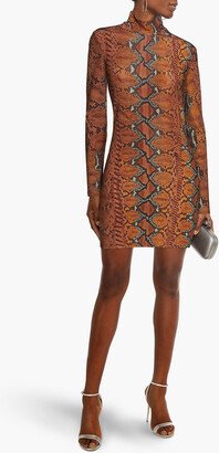 Snake-print stretch-jersey turtleneck mini dress