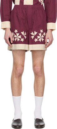 Red Moonflower Appliqué Shorts