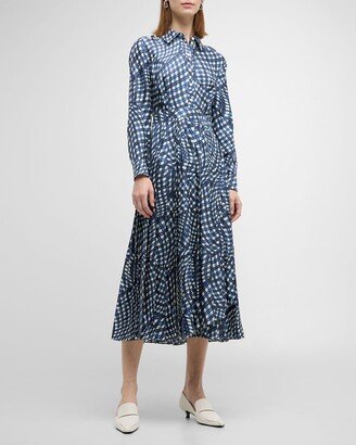 Printed Pleated Silk-Twill Midi Shirtdress