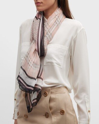 Triple Check Striped Silk Skinny Scarf