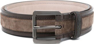 Leather-Trim Suede Belt