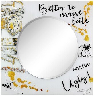 Ugly never Round Beveled Wall Mirror on Square Free Floating Reverse Printed Tempered Art Glass, 36 x 36 x 0.4