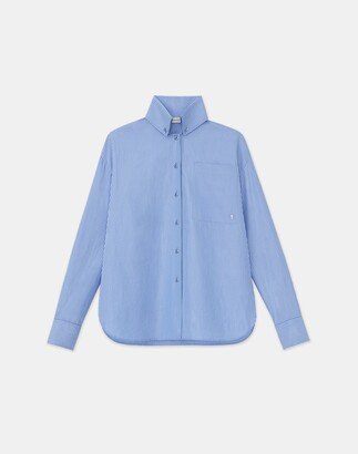 Plus Size Stripe Cotton High Collar Shirt