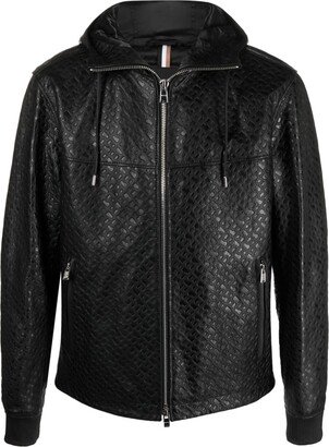 Monogram-Embossed Hooded Leather Jacket
