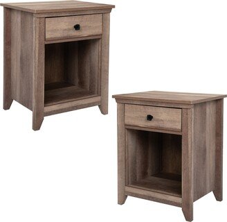 unbrand Farmhouse Wooden Nightstand with Drawer and Open Compartment,Set of 2