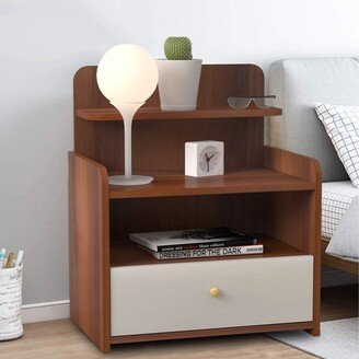 Wood Nightstand, Multi-Function Bedside Tables with 1 Drawer