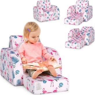 3-in-1 Convertible Kid Sofa Bed Flip-Out Chair Lounger for Toddler Pink