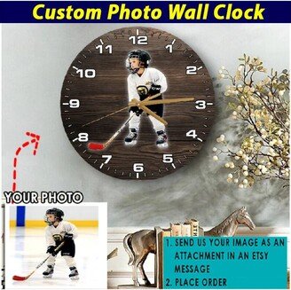 Kids Ice Hockey Personalized Wooden Wall Clock, Unique Gifts For Hockey Players, Fan Best Bithday Present, Skating Gift