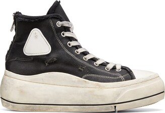 Worn Canvas High-Top Platform Sneakers