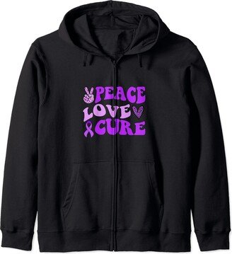 Peace Love Cure Purple Ribbon Alzheimer's Disease Awareness Zip Hoodie