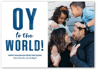 Hanukkah Cards: Oy To The World Hanukkah Card, White, 5X7, Hanukkah, Luxe Double-Thick Cardstock, Square