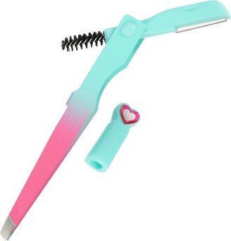 Unique Bargains Portable Foldable 3 in1 Eyebrow Shaping Tool Green Gradient Pink 1 Pc