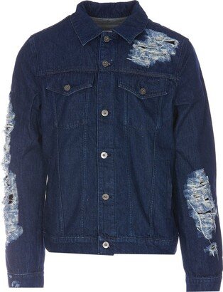 Distressed Button-Up Denim Jacket