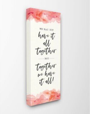 Together We Have It All Peach Coral Watercolor Typography Canvas Wall Art Collection