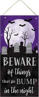 Beware Of Things That Bump Graveyard Full Moon Wooden Wreath Sign Black Purple Silver 12.5 Inches X 6 - Ap8831, Centerpiece