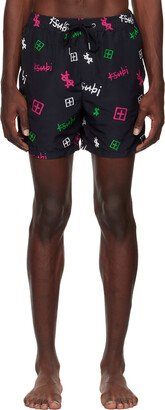 Black Kash Box Burner Swim Shorts