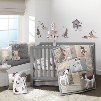 Bow Wow Gray/Tan Dog/Puppy Nursery 4-Piece Baby Crib Bedding Set