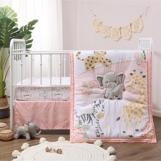 The Pink and Grey Wildest Dreams Crib Bedding Set for Baby Girls, 3 Piece Nursery Set