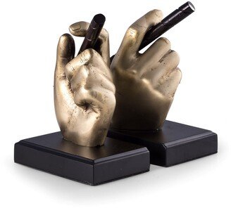Hand Holding Cigar Brass Bookends