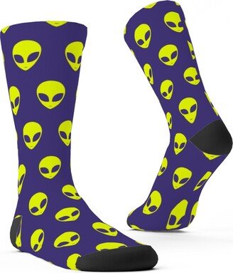 Socks: Retro Alien Heads Custom Socks, Purple