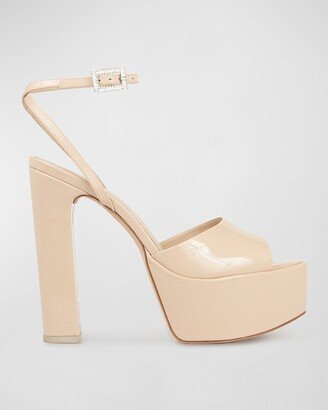 Zoe Patent Ankle-Strap Platform Sandals