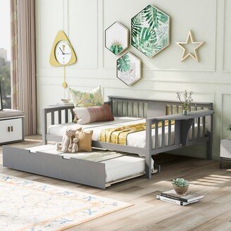 Gerojo Dual-use Full Sofabed Daybed with 1 Twin Trundle, Rails and 2 Extra Connected Small Coffee Table Shelf, Grey