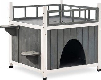 2 Story Cat Shelter House Condos for Small Pets, Gray, Wooden 1288EY - N/A