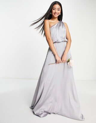 Bridesmaid one shoulder maxi dress in gray blue