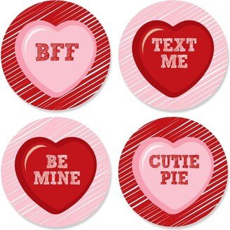 Big Dot of Happiness Conversation Hearts - Assorted Valentine's Day Party Circle Sticker Labels - 24 Count