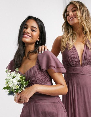 Bridesmaid short sleeve ruched maxi dress