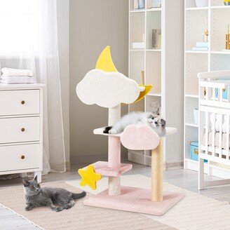 Erommy Cat Tree, 39'' Cute Tower with Sisal Scratching Post, Climbing Furniture with Star Cloud Plush Perch, Modern Toy Play Rest