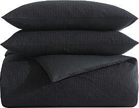 Waffle Pique Black Cotton Duvet Cover Set, King