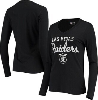 Women's G-iii 4Her by Carl Banks Black Las Vegas Raiders Post Season Long Sleeve V-Neck T-shirt