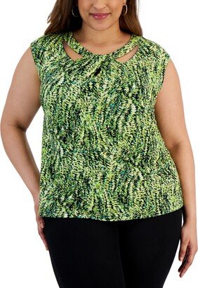 Plus Size Printed Sleeveless Twist-Neck Top