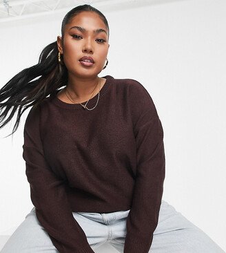 Brave Soul Plus grunge crew neck sweater in port