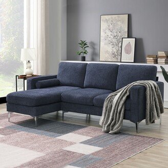 IGEMAN Blue-Grey Sectional Sofa 4-Seat Couch with Reversible Chaise, Pillows