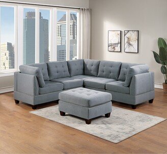 EDWINRAYLLC 6pc Sectional Sofa Set, Modular Sectional Couch Living Room Furniture Adjustable Sofa Set with Tufted Cushion, Cocktail Ottoman