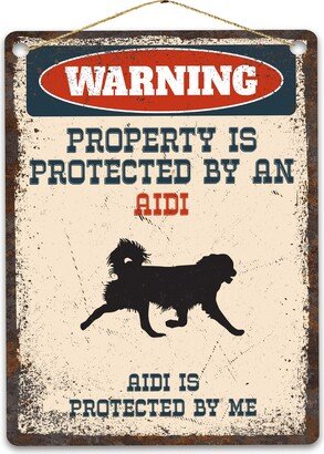 Aidi Metal Sign, Funny Warning Dog Rustic Retro Weathered Distressed Plaque, Gift Idea